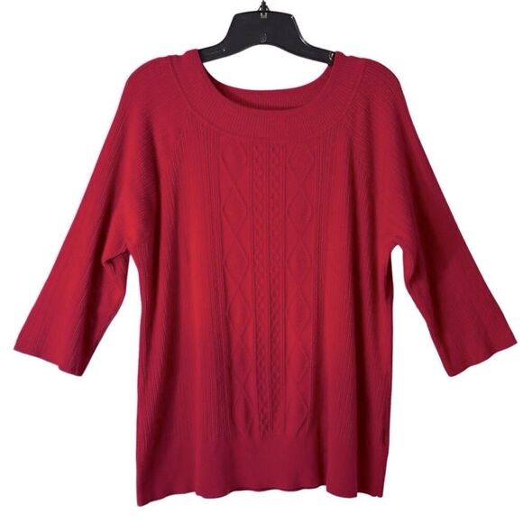 Dressbarn 18/20 red fine cable and rib sweater three quarter sleeve - Picture 1 of 11